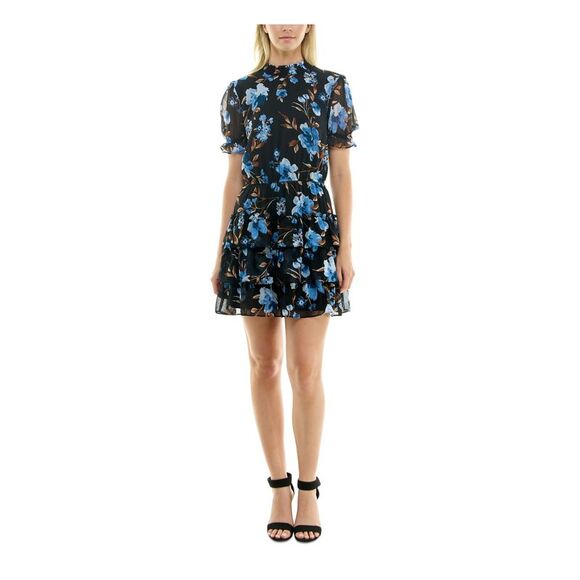 CRYSTAL DOLLS Womens Black Lined Bodice Skirt Short Sleeve Short Dress S - Picture 1 of 4